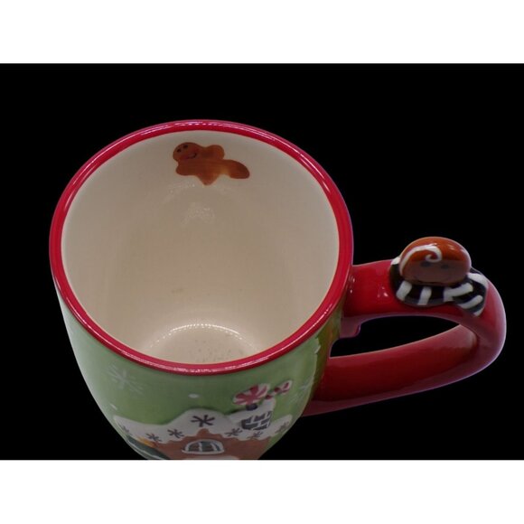 Graces Pantry Christmas Gingerbread Green Snowflake Red Handle Holiday Mug 12 oz - Picture 5 of 7